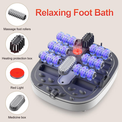 GEHONA Collapsible Foot Spa Bath with Heat,Foot Massager with Two Side Supports,Leakage Protector,Temperature Control,Bubbles,Red Light,Timer, Feet Spa Tub,Feet Soaker,Gifts (White)