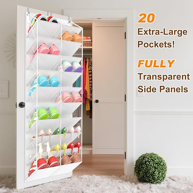 20-30 Pairs Over the Door Shoe Organizer, 10-Tier Door Shoes Rack, Handing