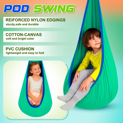 Lingvee Sensory Swing Stand Frame with Pod Chair and Swing Set Kid Heavy Duty Metal Swings Stand Autism Hammock Chair Stands Tree Saucer Round for Adult Indoor Outdoor Backyard Park, Gradient Green
