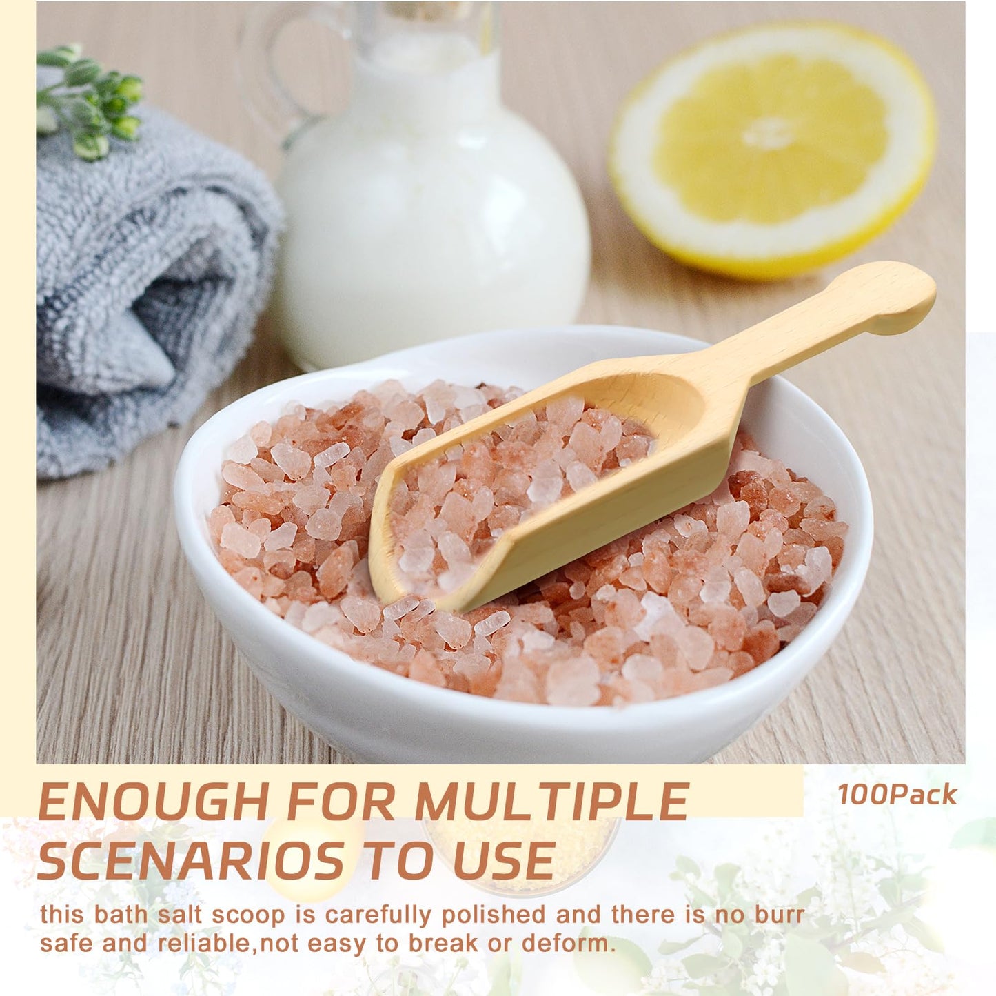 Dandat 100 Pack Mini Wooden Spoons for Jars Small Bath Salt Bamboo Spoons Bulk Small Scoop Mini Scooper Wooden Candy Spoon Washing Powder for Sugar Scrubs, Bath Salts, Cooking