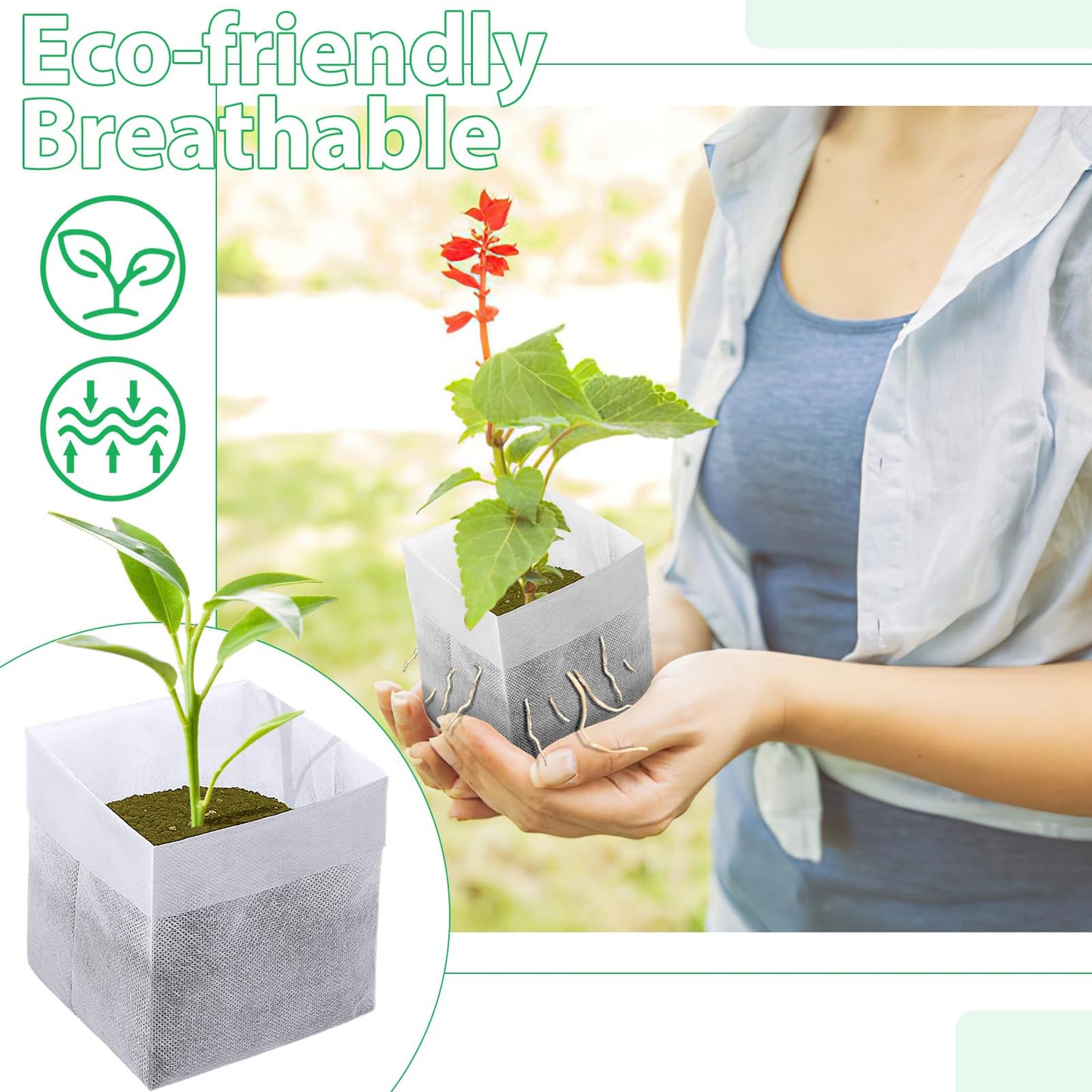 Augshy Nursery Growing Bags, 200Pcs Plant Grow Bag Non-Woven Fabric Seedling Pots Seedling Bag for Planting Seed Starting Pots Pouches for Vegetable Flower Fruit Saplings Tree (9" x 9")