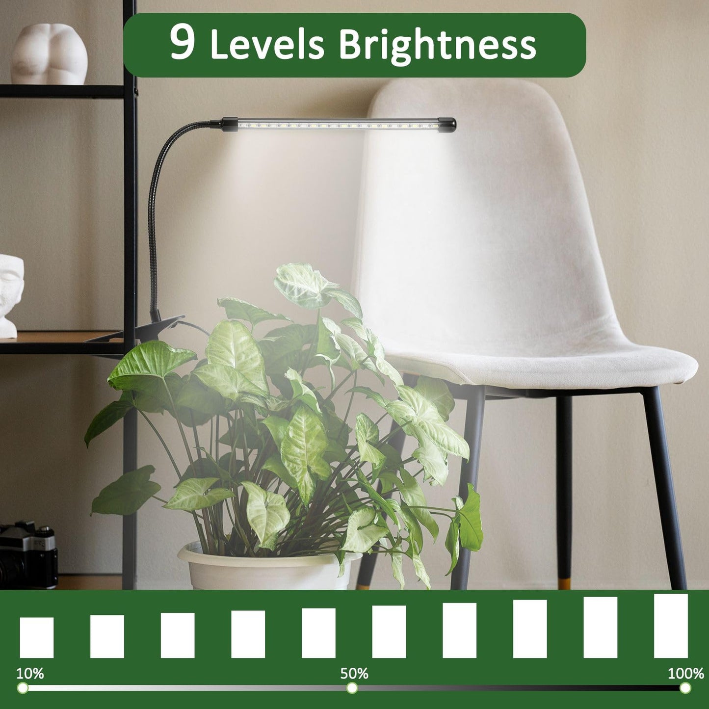Bufccy Grow Lights for Indoor Plants, 6000K Full Spectrum Grow Light for Succulents, Vegetables Small Plants, Auto On Off Timing, 9 Dimming, 360 Degree Adjustable Plant Lights, 2 Pack