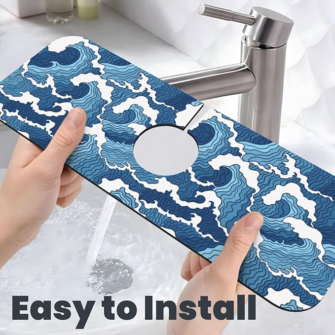The Great Wave Off Kanagawa Japanese Blue White Kitchen Sink Splash Guard