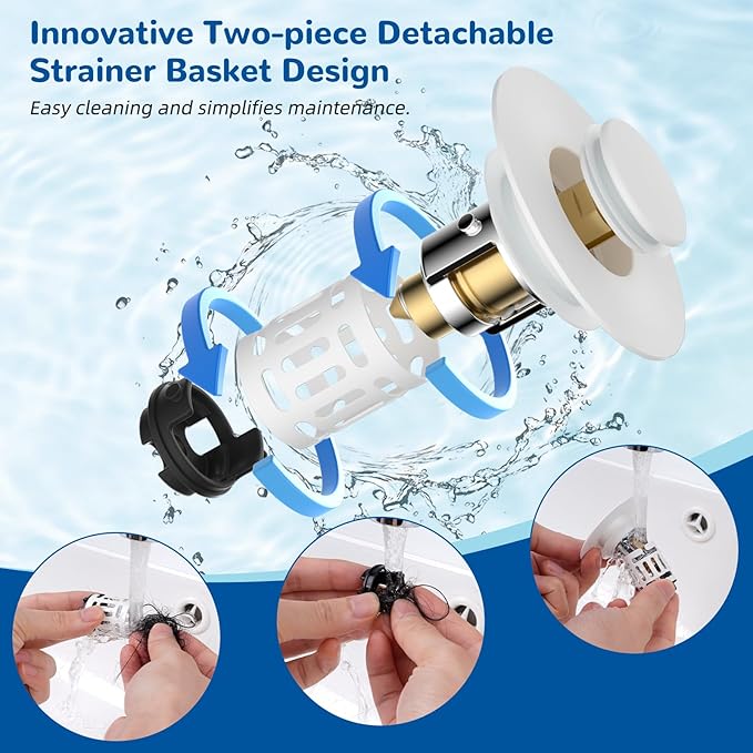 Hibbent Upgraded 3 in 1 Bathroom Sink Drain Strainer, Universal Pop Up Stopper