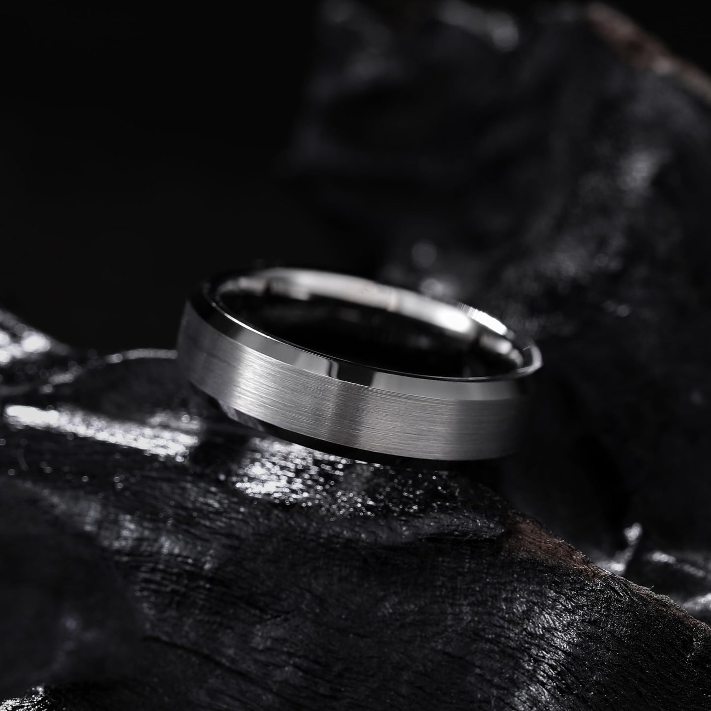 King Will 6mm Men's Gunmetal Gray Wedding Ring - Brushed Matte Surface, Beveled Polished Edge, Comfort Fit Size 6