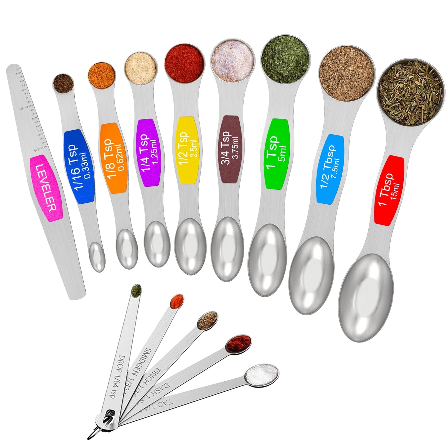 Wildone Stainless Steel Magnetic Measuring Spoons with Strong Magnets, 14pc