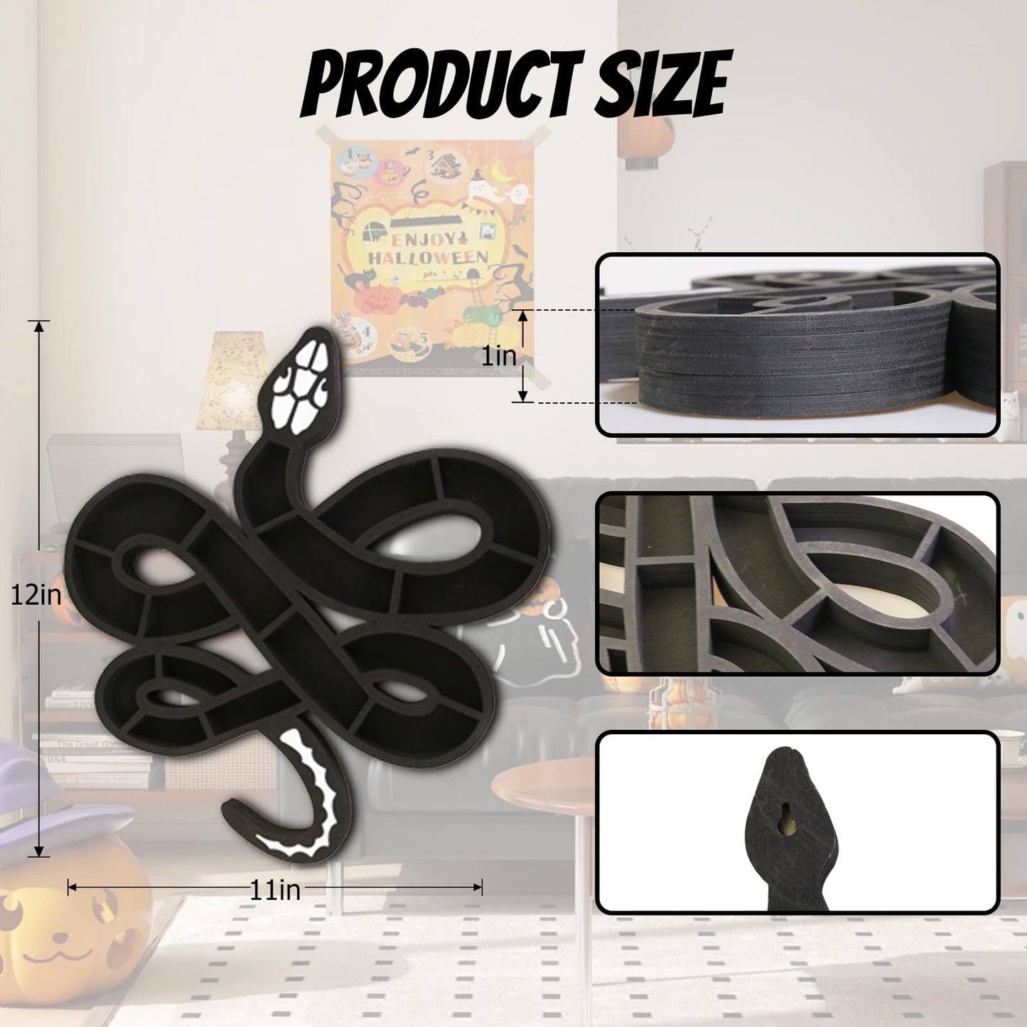 PYHIRRY Wooden Snake Crystal Display Shelf Gothic Snake Decor Crystal Shelf Holds Rocks Crystals Essential Oil Small Glass Bottles of Hanging Display Shelf Witchy Decor Snake Gifts (12” X 11.2”)