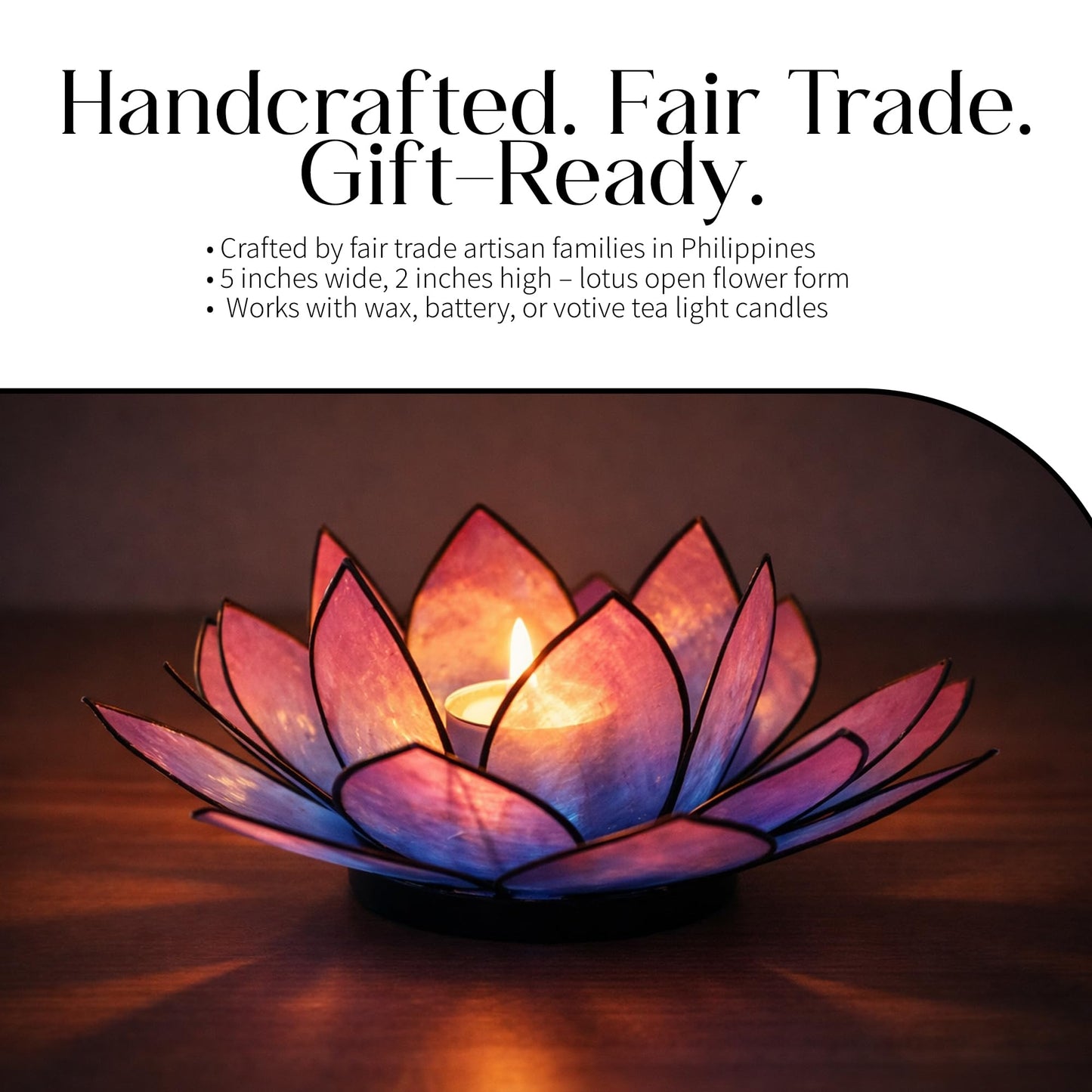 Om Gallery SoHo Lotus Tea Light Holder - Handcrafted Capiz Shell Candle Holder 5 Inch Diameter - Artisan Boho Votive Tea Light for Home Decor and Altar - Fair Trade Gift - Pink and Turquoise