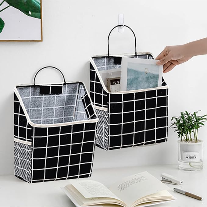 2 Pcs Wall-hanging Storage Bags, Desktop Organizer Basket Cotton Linen Hanging