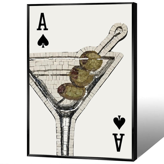 Funky Cocktail Wall Art Vintage Black And White Ace Poker Poster Minimalist Cocktails Canvas Print Wall Decor For Bar Cart Coffee Bar Dining Room 12X18 in Unframed