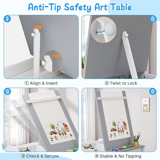 5-in-1 Kids Art Table and Chairs, Toddler Table and Chair Set, Craft Play Desk