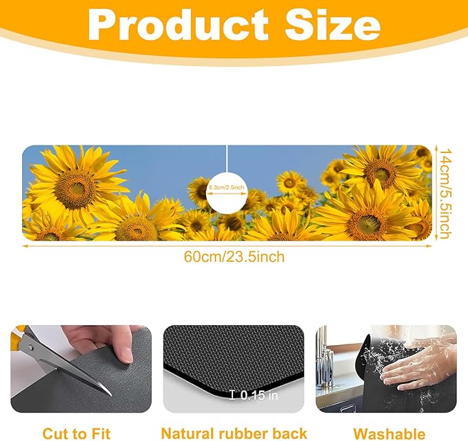 2 Pack Sunflower Field Sink Faucet Absorbing Mat Sunflowers Blooming Super