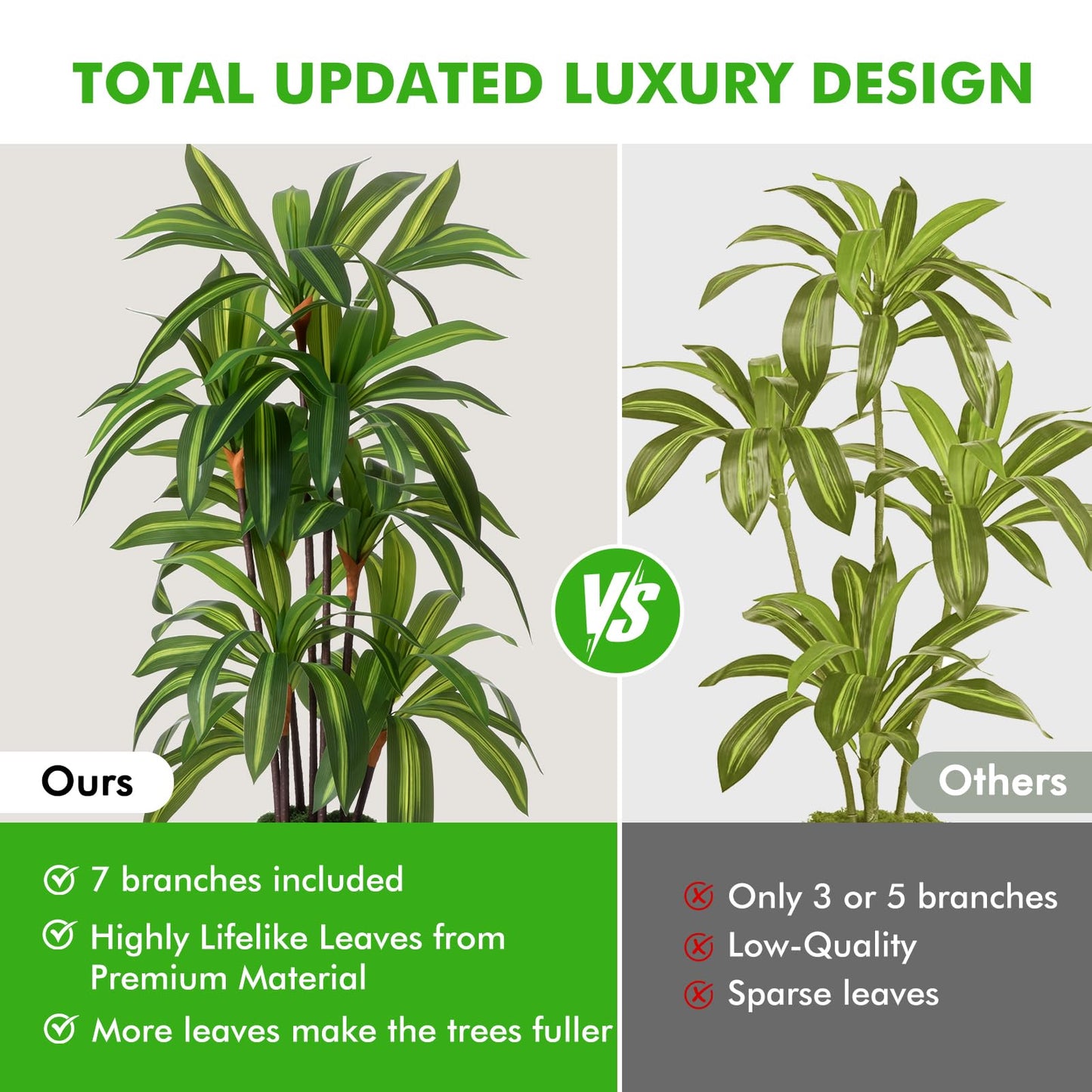 Artificial Dracaena Tree 5FT, Fake Plants with Black Tall Planter - Fake Tree Tall Faux Plants Indoor Floor Plant with Moss - Artificial Plants Indoor for Office Living Room Home Decor