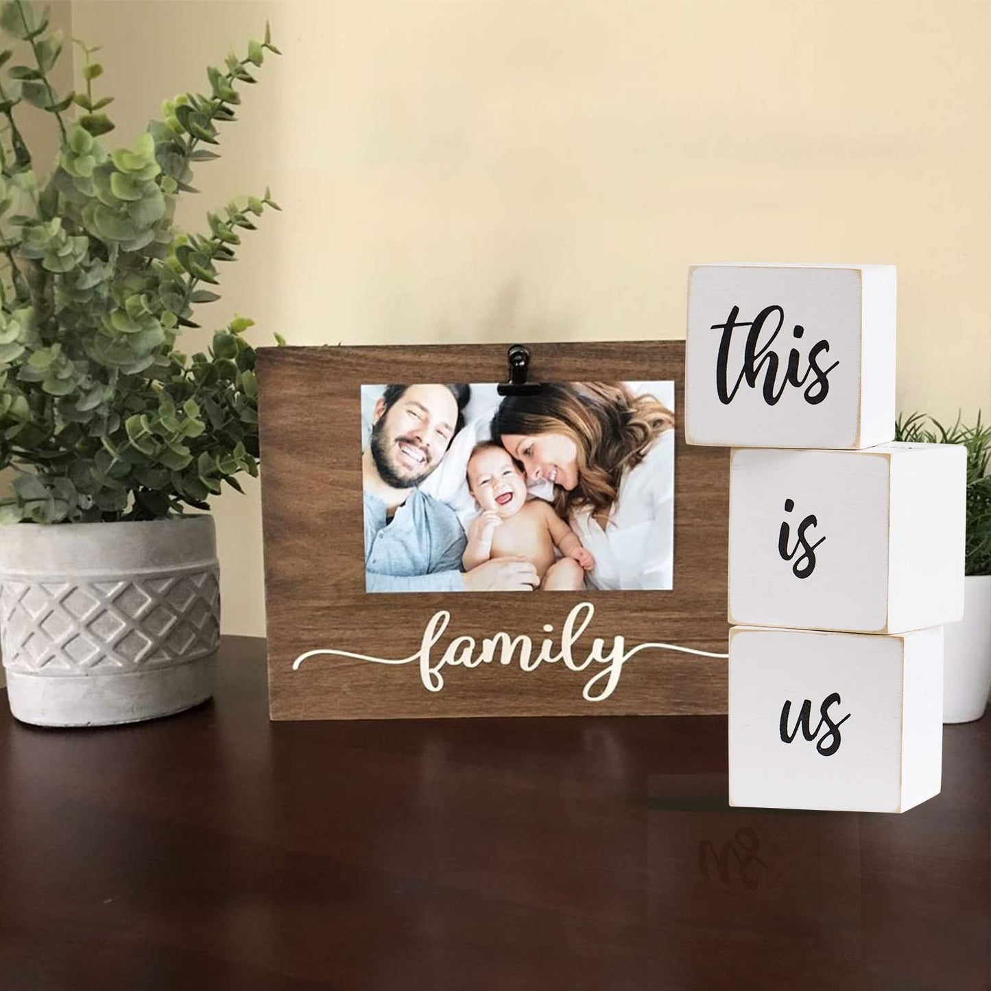 Airrioal This is Us Sign & Our Life Story Home Letter Blocks - Farmhouse Table Rustic Home Decor, TV Stand Dining Room Modern Decorations for Shelf Mantle