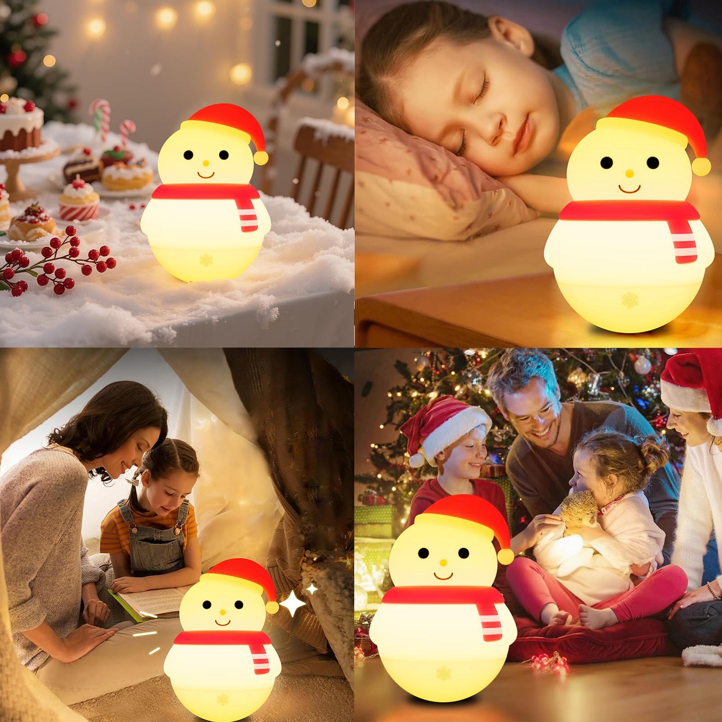 Colorful Life Snowman Silicone Night Light, Rechargeable Pat-Activated LED Lamp, Soft Ambient Bedside Light for Kids Bedroom & Nursery, Cute Ideal Gift for Christmas & Holidays