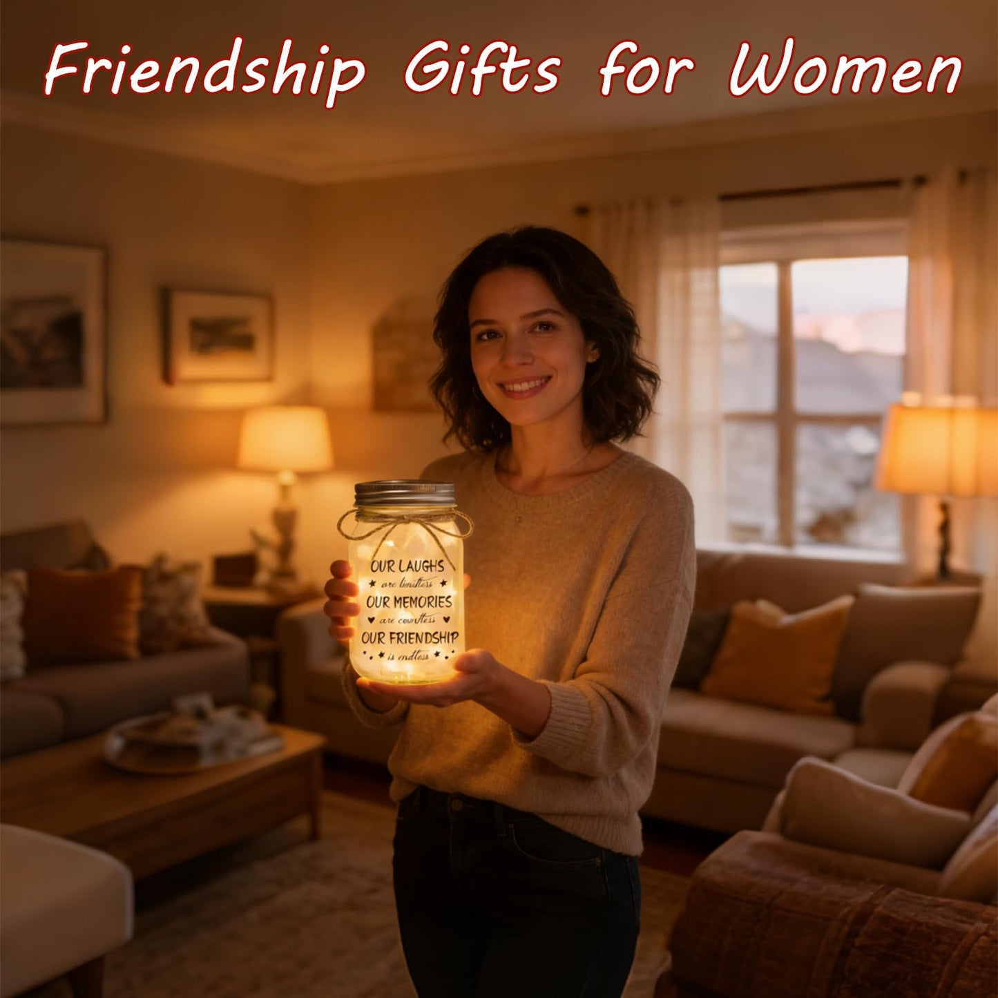 Luckyyds Friendship Gifts for Women Best Friend Birthday Christmas Gift - Mothers Day Gifts for Friends, Mason Jar Night Lights, Heartfelt Home Decor Gift