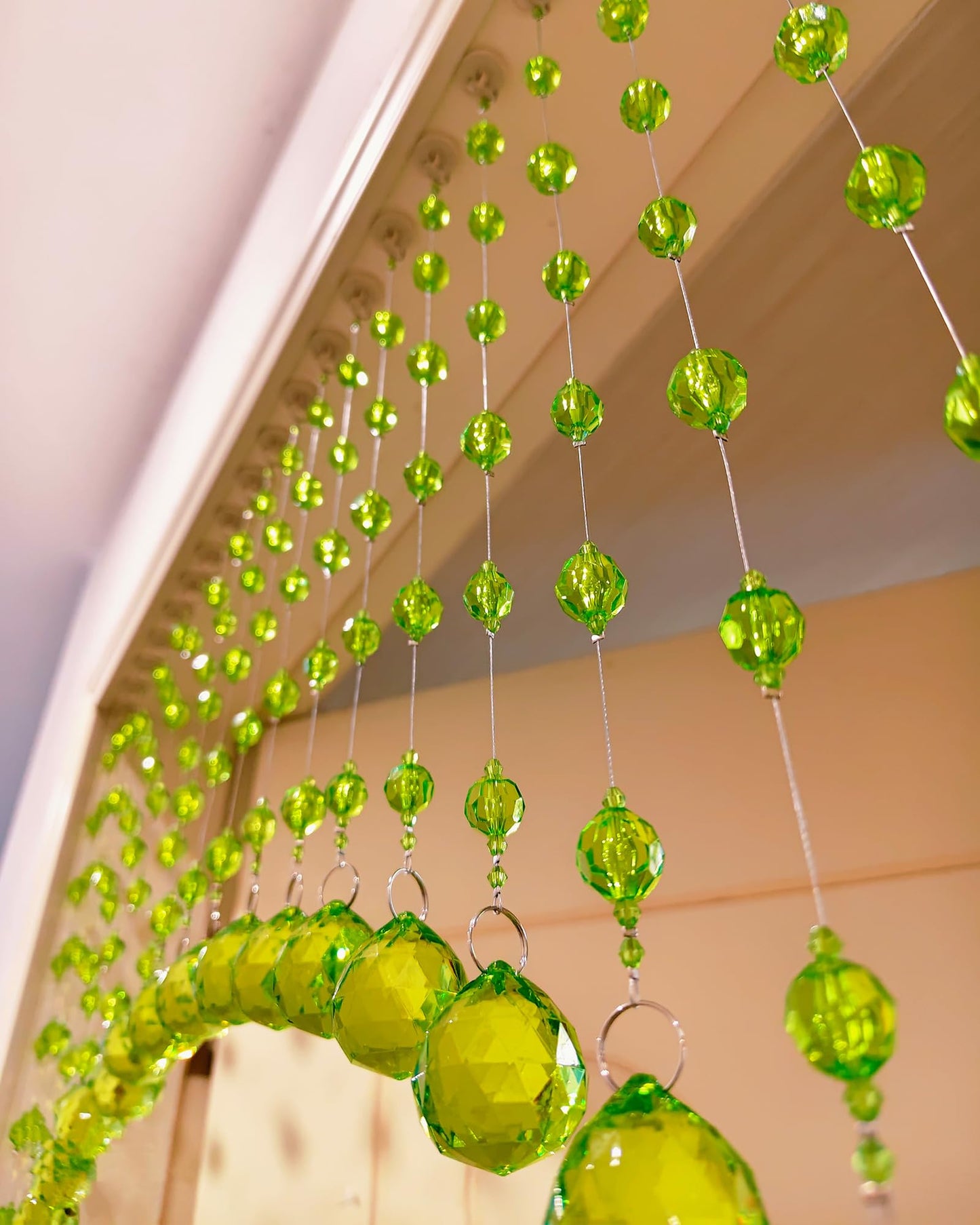 Hysenm 20 Crystal Beaded Curtains Arched Door Beaded Curtain, Hanging Doorway Room Decor with Crystal Balls, Beaded String Curtain Divider for Home, Coffee House, Bedroom, Restaurant