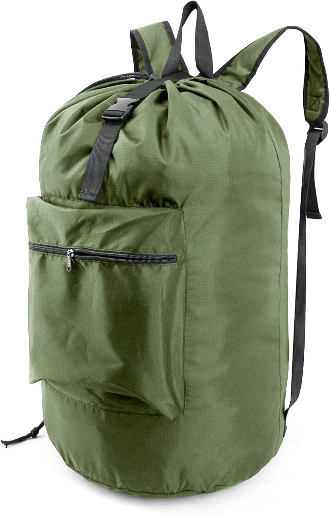 BeeGreen Moss Green Laundry Backpack Bag w Adjustable Shoulder Straps String