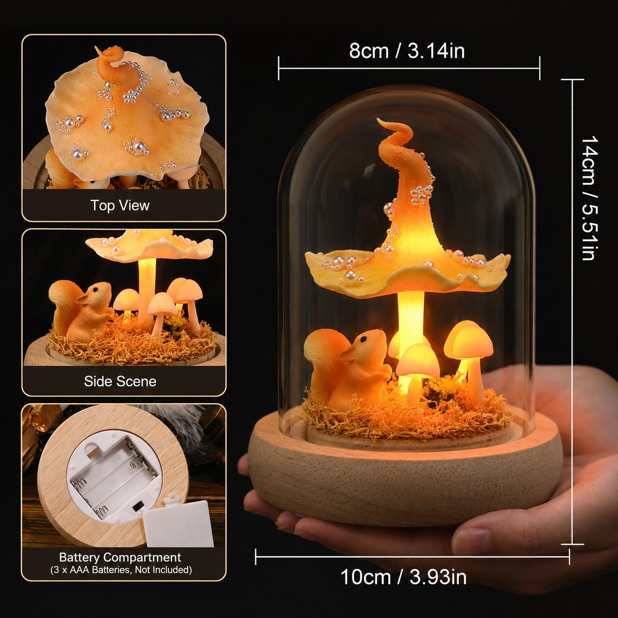 QUELIEN Mushroom Lamp in Glass Dome,Mushroom Gifts for Women - Warm LED Night Light for Bedroom Decor,Birthday Party Decorations,Ideal Birthday Gift Valentines Gift