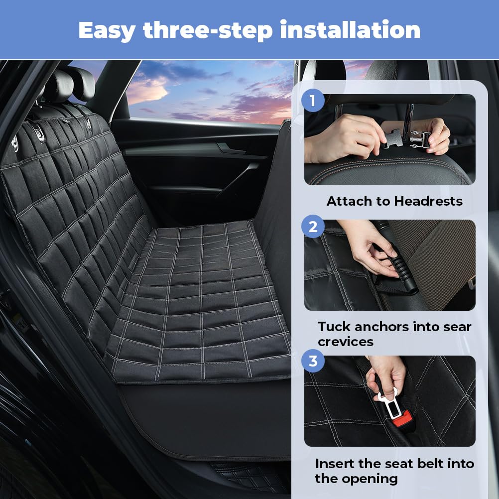 KYG 4-in-1 Waterproof & Scratch Proof & Nonslip Seat Cover Dog Hammock for Car Back Seat with Seat Anchors, Machine Washable, Durable, Dog Car Hammock Universal fits Cars Trucks SUV 135x147cm