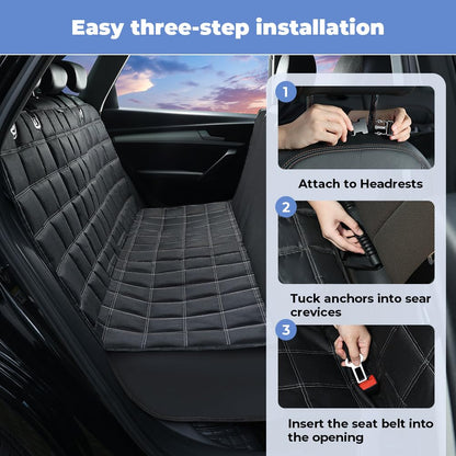 KYG 4-in-1 Waterproof & Scratch Proof & Nonslip Seat Cover Dog Hammock for Car Back Seat with Seat Anchors, Machine Washable, Durable, Dog Car Hammock Universal fits Cars Trucks SUV 135x147cm