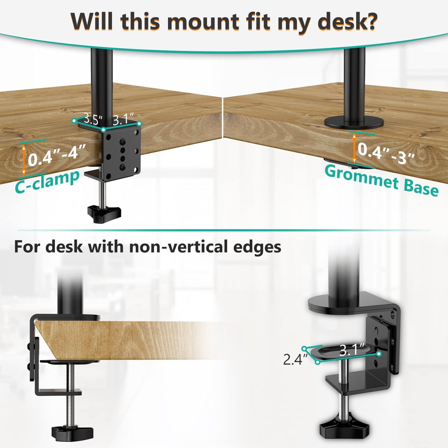 WALI Monitor Arm Mount for Desk, Single Extra Tall Computer Desk Mount, Monitor Bracket Mount Stand Single, up to 32 inch, 22 lbs (M001XL), Black