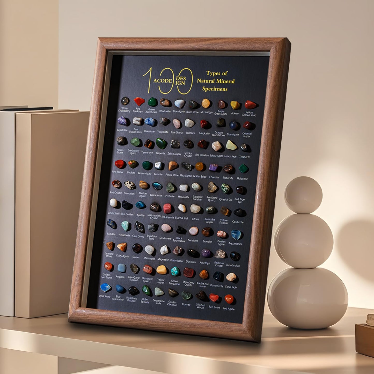 ACODE Natural Mineral Specimen Shadow Box, Geology Collection Display Case, Home Decor Wall Art Tabletop Display with Real Rocks Crystals, Gift for Birthday Christmas Housewarming Children's Day