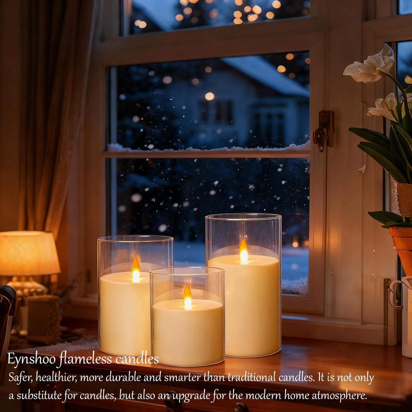 Eynshoo Flameless Candles with Remote&Timer - Realistic 3D Flickering Flame LED Battery Operated Candles, Warm White Light for Home Decor, Christmas, Wedding, Party, and Holiday Decoration