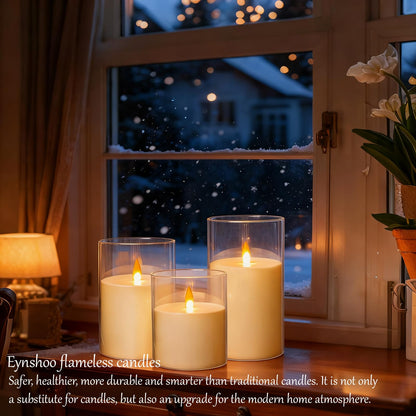 Eynshoo Flameless Candles with Remote&Timer - Realistic 3D Flickering Flame LED Battery Operated Candles, Warm White Light for Home Decor, Christmas, Wedding, Party, and Holiday Decoration