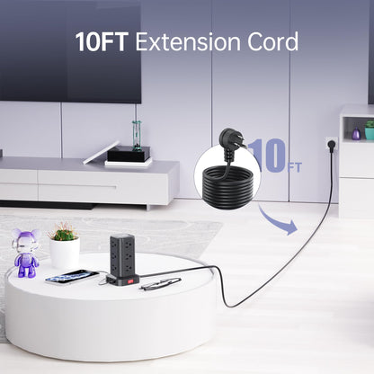Extension Cord with Multiple Outlets, Surge Protector Power Strip Tower, 12 AC 4 USB，Surge Protector Tower 6.5FT Overload Protection for Home Office