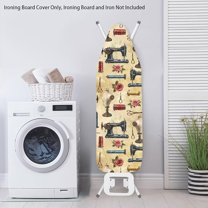 Ironing Board Cover, Standard Size 15x54, Sewing Machine Rose Print, Elastic