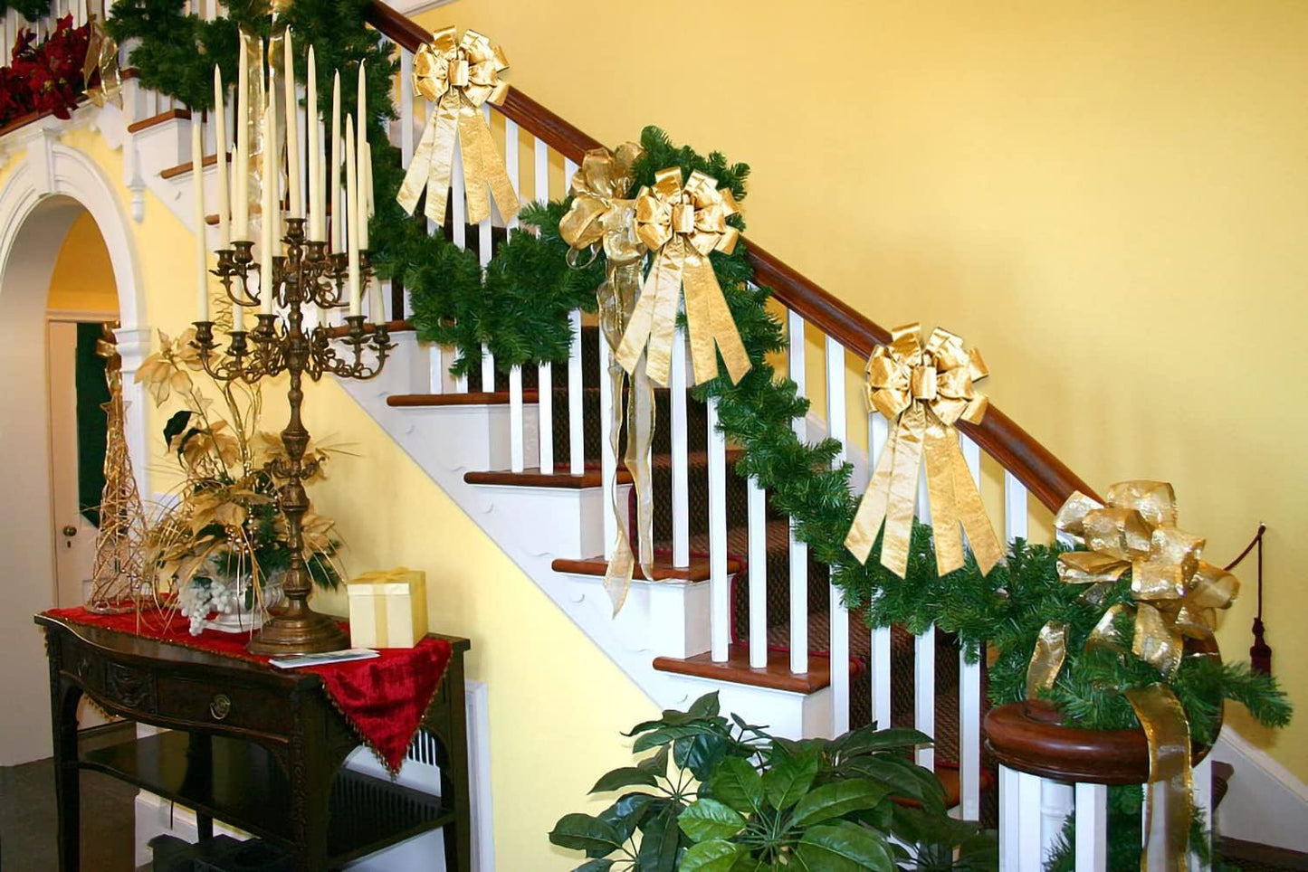 Hying Large Christmas Bow for Wreath, Champagne Velvet Bows for Front Door Wall Fence Decor, Gilt Edged Christmas Wreath Bow Tree Topper Bow for Winter Christmas Party Decoration Supplies