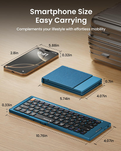 ProtoArc Foldable Compact Keyboard, XK04 Portable Bluetooth Keyboard with PU Leather Cover, Pocket-Sized Wireless Travel Keyboards for iPad, iPhone, Smartphone, Tablet and Laptop - Black