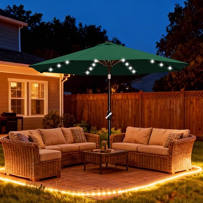 ABCCANOPY 10FT Durable Solar Led Patio Umbrellas with 32LED Lights (Green)