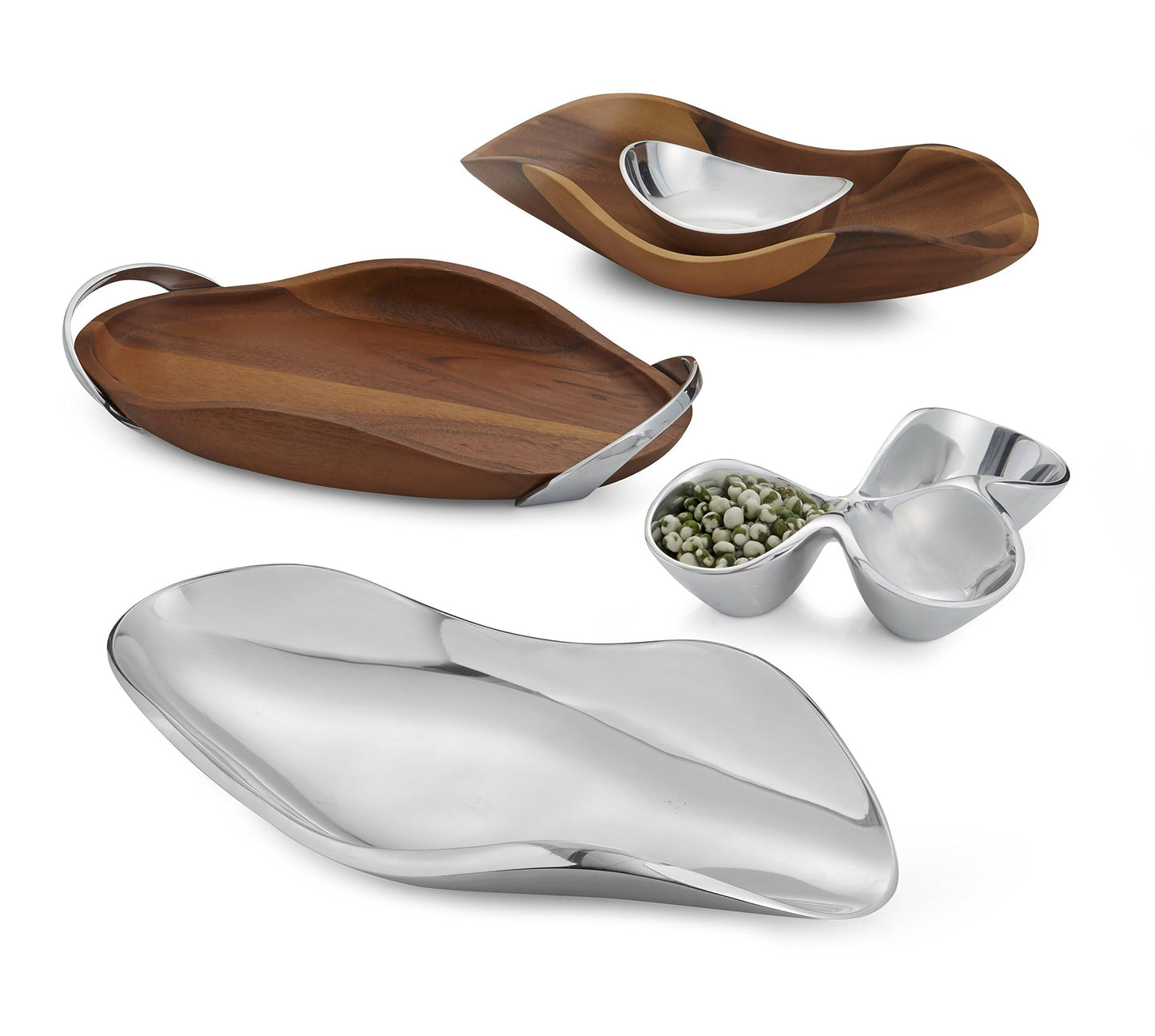 nambe Bella Triple Condiment Server | 3 Part Divided Serving Tray for Condiments, Dips, Appetizers, and Snacks | Made of Metal Alloy | Designed by Steve Cozzolino