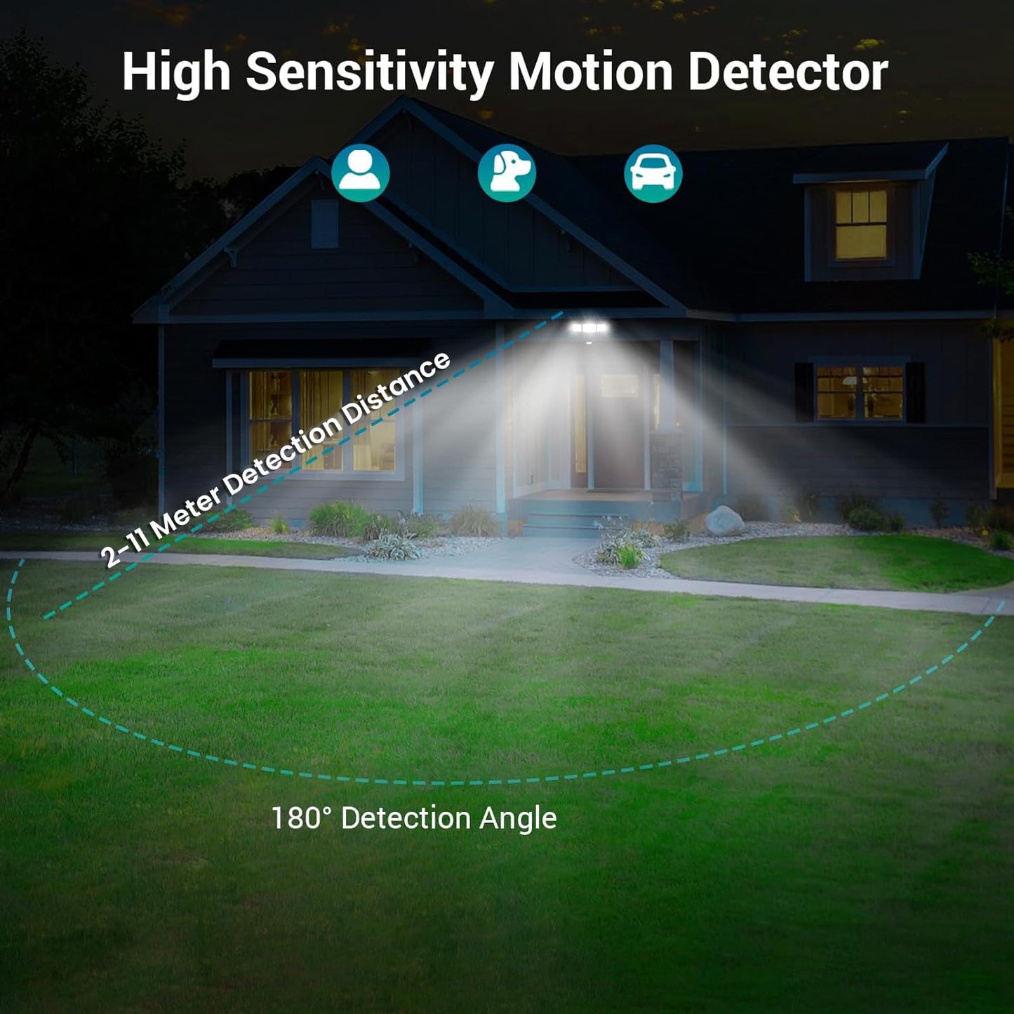 TONGLIN Security Light Outdoor, 4200LM 75LED Wiring Motion Sensor Lights, 42W 3-Head Angel Adjustable Flood Light with Remote Control, IP66 Waterproof Garden Light for Porch Patio Driveway Pathway