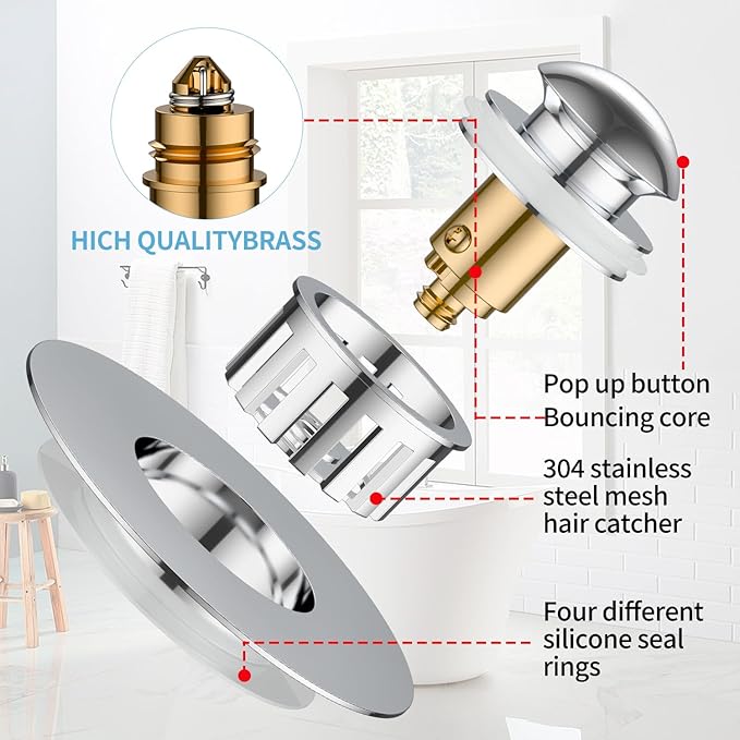 Universal Tub Stopper for Bathroom Sink & Bathtub Drain, 2-in-1 Pop Up Drain