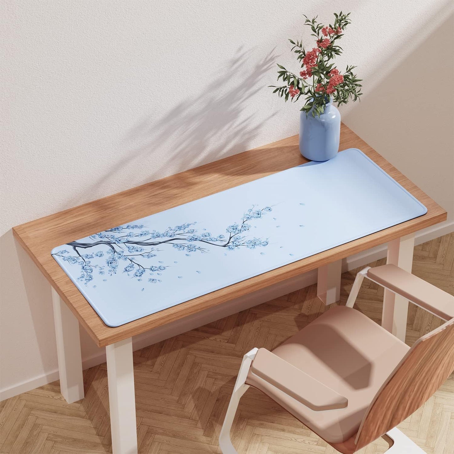 EFISH Japanese Plum Blossoms Mouse Pad (31.5 × 11.8 × 0.12 inch) Extended Large Mouse Mat Desk Pad, Stitched Edges Mousepad,Non-Slip Rubber Base,Gaming Mouse Pad XL