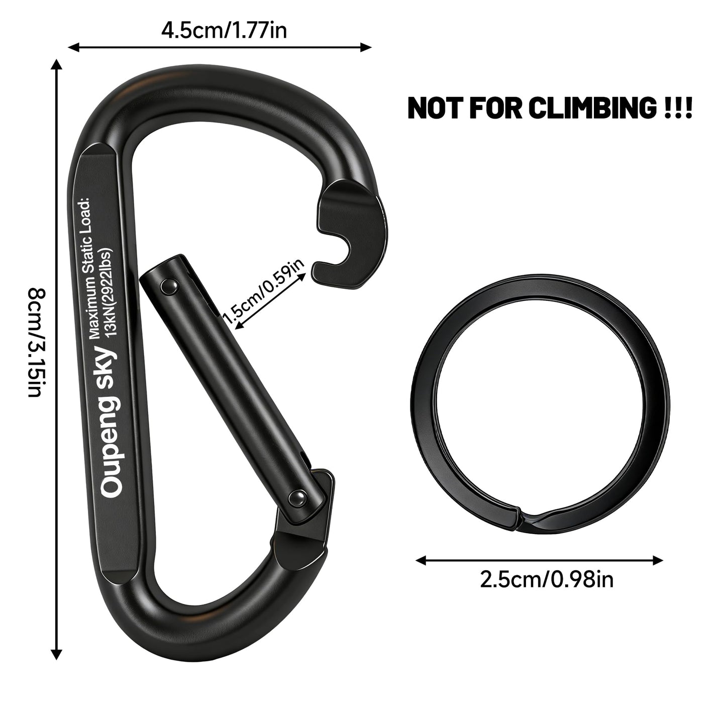 Carabiner Clip Heavy Duty - 3" Iron Carabiners 13KN (2922 lbs) Carabeaner D Shape Spring Hook Clips for Keychain Clip,Gym, Dog Leash，Hammocks，Camping, Hiking,Backpacking or Other Outdoor Activities.