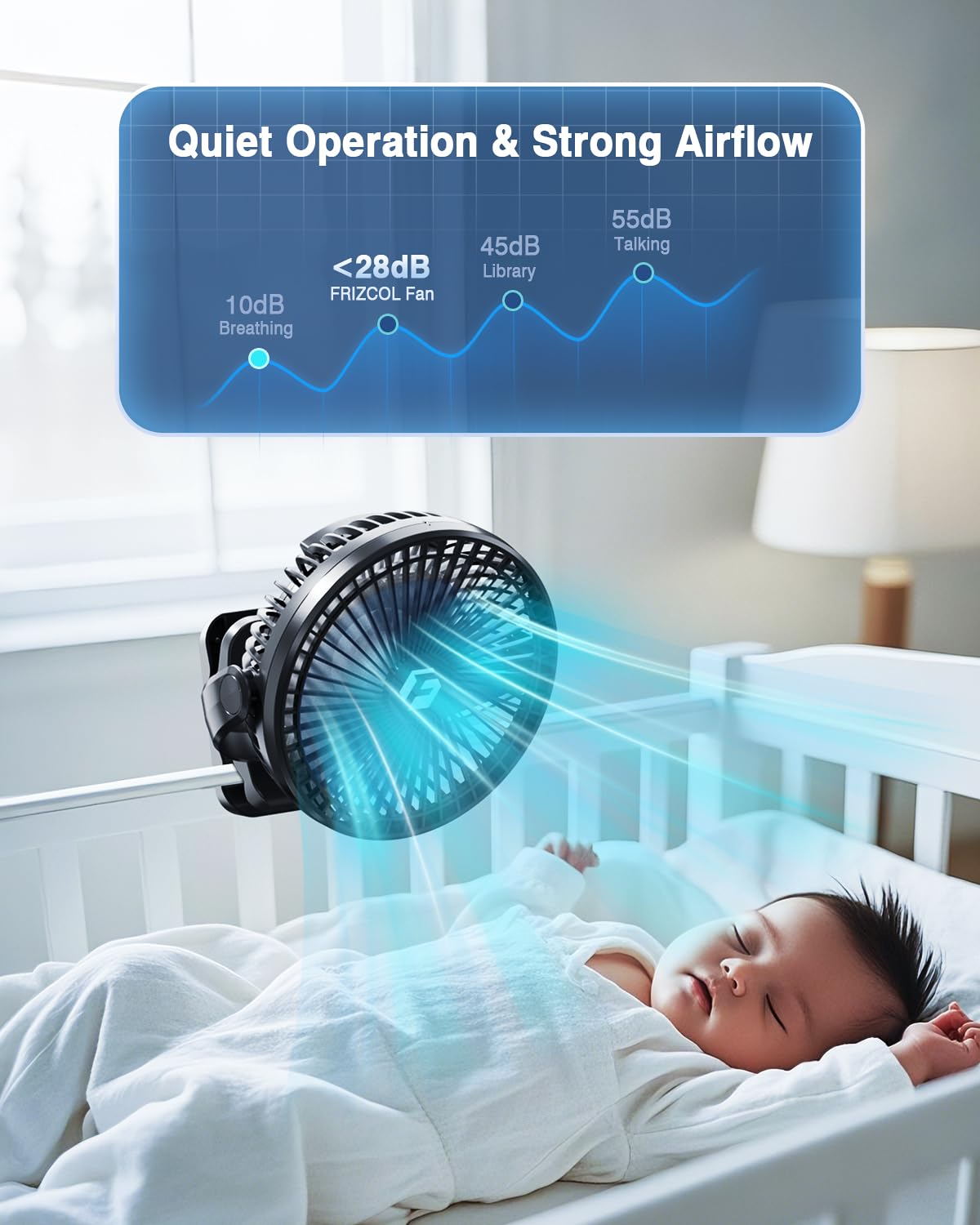 FRIZCOL 12000mAh 8 Inch Portable Clip On Fan Rechargeable, Battery Operated Desk Fan, Camping Fans with lights and Remote, USB Fans Sturdy Clamp for Golf Cart Desk Office Stroller Bedroom Tent