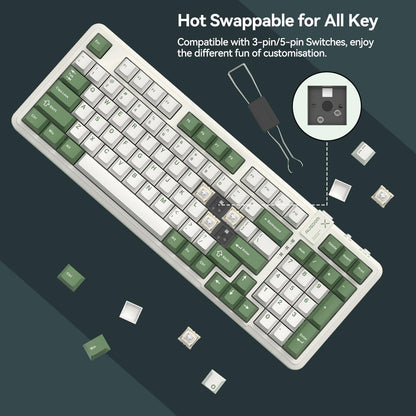 AUSDOM 98Pro Silent Mechanical Keyboard, Wireless Hot Swappable Gaming Keyboard with Backlit,Gasket Structure,Pre-lubed Tactile Switches,2.4GHz/Type-C/Bluetooth Custom Keyboards (Green & White-Silent)