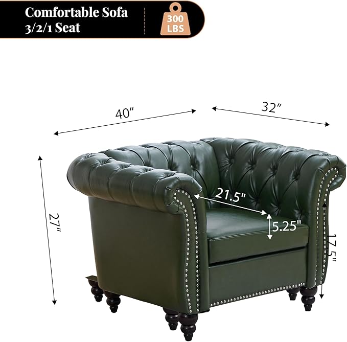 LEVNARY Chesterfield Armchair, Tufted Leather Accent Chair, Mid-Century Modern