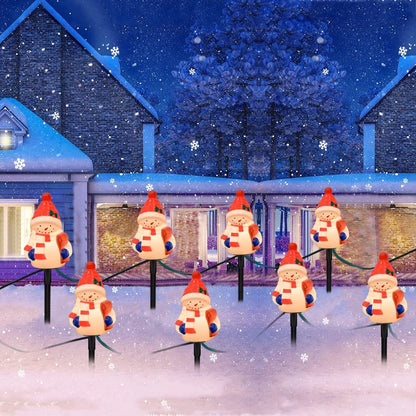Christmas Snowman Pathway Stakes Lights 7Ft C7 Outdoor Landscape String Light with 4 Snowman Driveway Markers(E12 Base 5w) for Patio Yard Garden Lawn Decoration 1 Pack, White