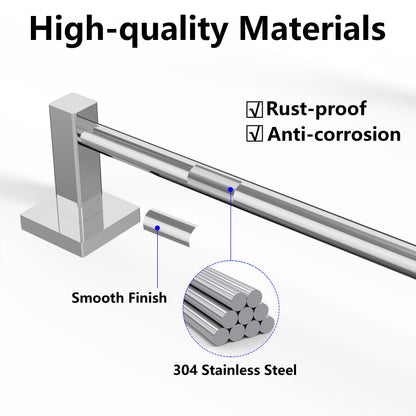 MIROAMZ Towel Bar, Adjustable 12.7inch to 23.2inch Wall Mounted Towel Rack for Bathroom, Kitchen, SUS 304 Stainless Steel Towel Rod with Square Base (Chrome)