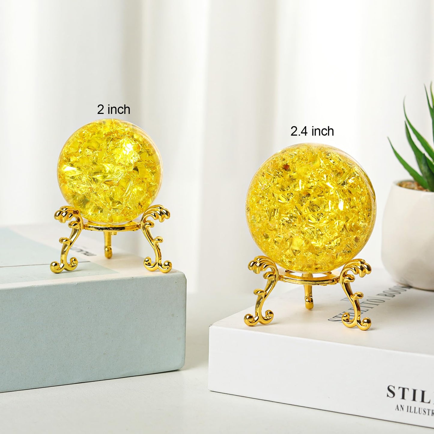 LONGWIN 50mm Ice Cracked Crystal Ball Decorative Glass Ball Home Decor Ornaments (Yellow)