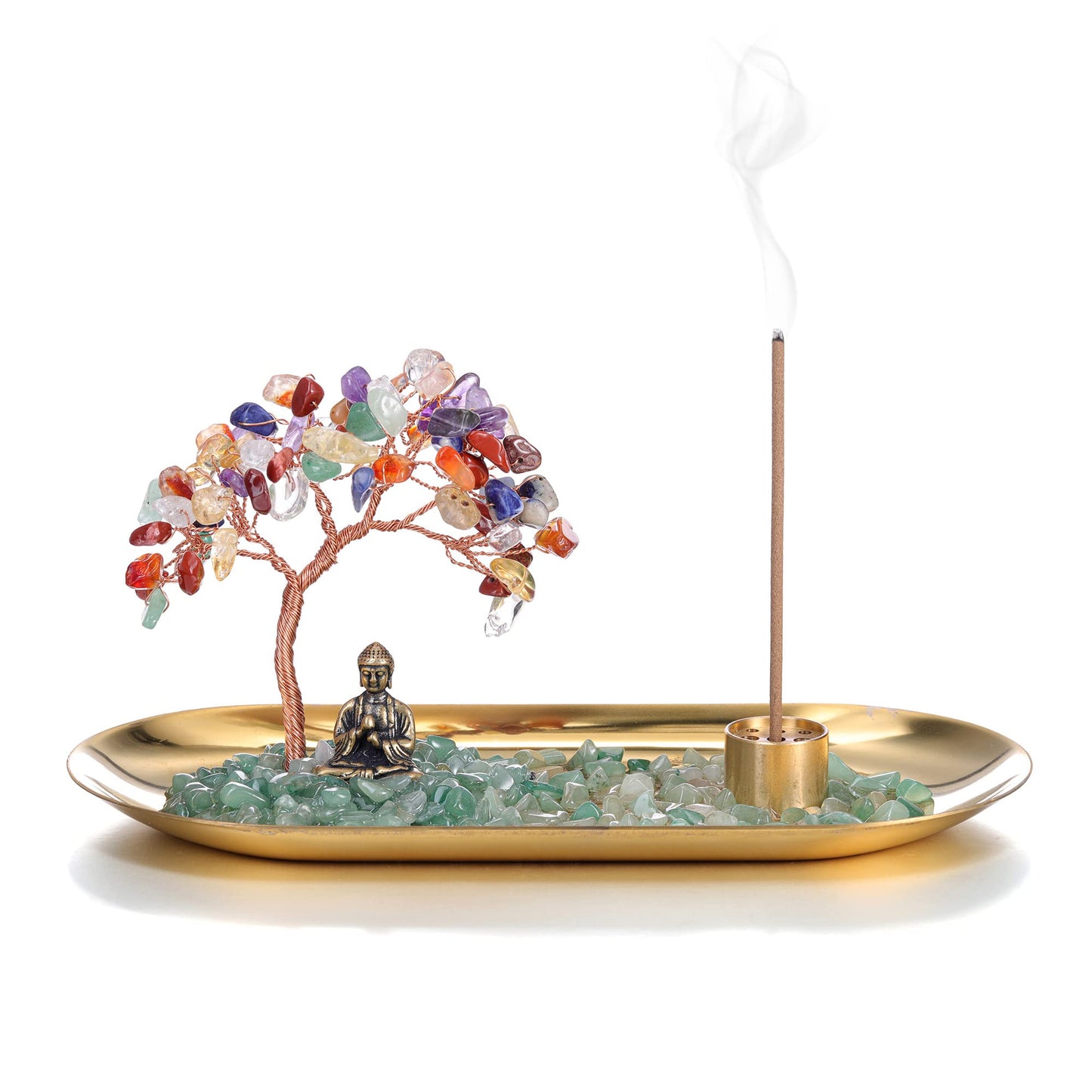 Jovivi Crystal Incense Holder for Sticks, Healing Crystal Stone Money Tree Buddha Statue Set Incense Burner, Incense Trays for Wealth, Good Luck,Yoga Meditation Home Decor