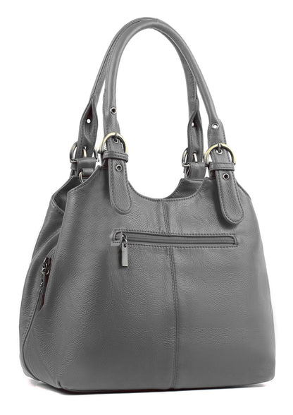 AOSSTA Women's Tote Bag Multi Pockets Soft Leather Hobo Shoulder Bags With Long Strap Ladies Handbags Large Crossbody Bags (Black)
