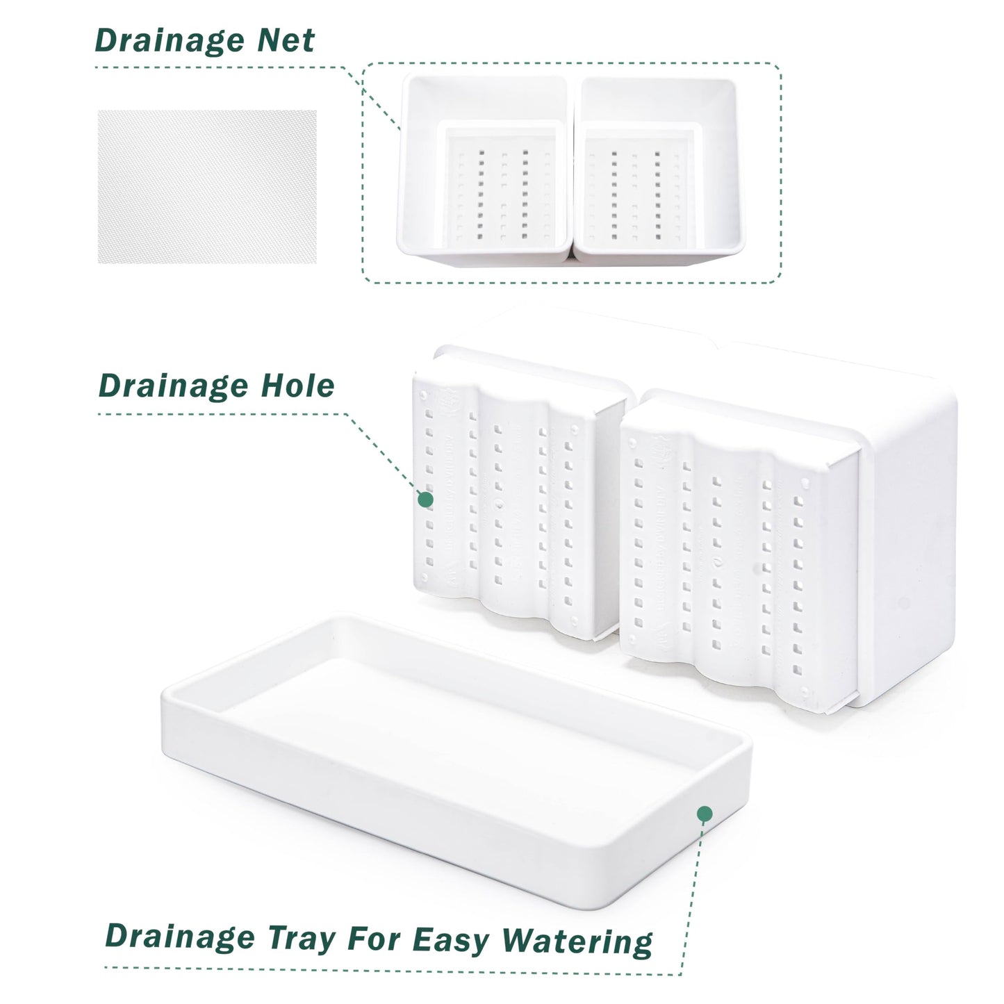 D'vine Dev Indoor Herb Garden Planter Set, Plastic Windowsill Plant Pots with Drainage and Saucer, Indoor Succulent Cactus Vegetable Pot for Balcony, Office, Garden, White, Set of 1, 76-Q-A-1