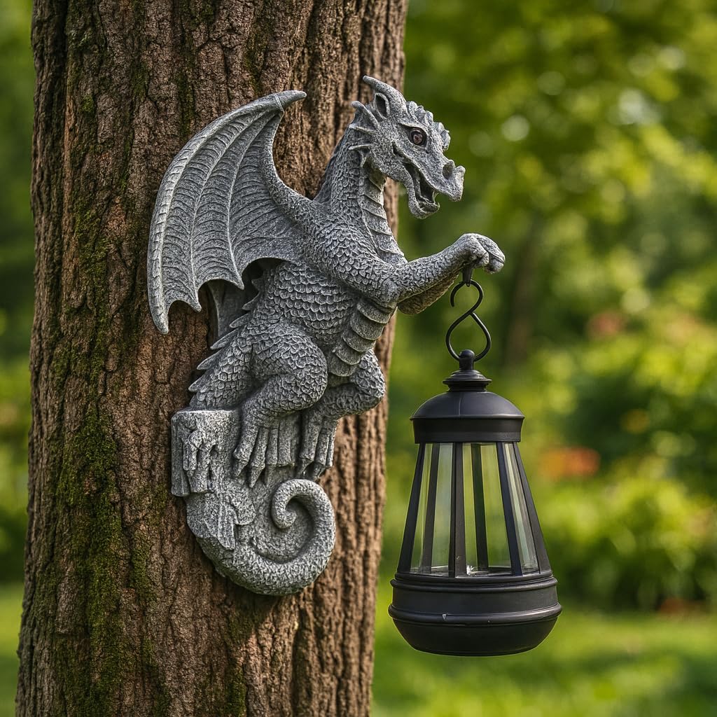 Solar-Powered Dragon Statue, Outdoor Decoration - 9-inch Garden Decor with Solar Light, Waterproof Wall Hanging, Resin Sculpture, Patio/Garden Decoration Gift