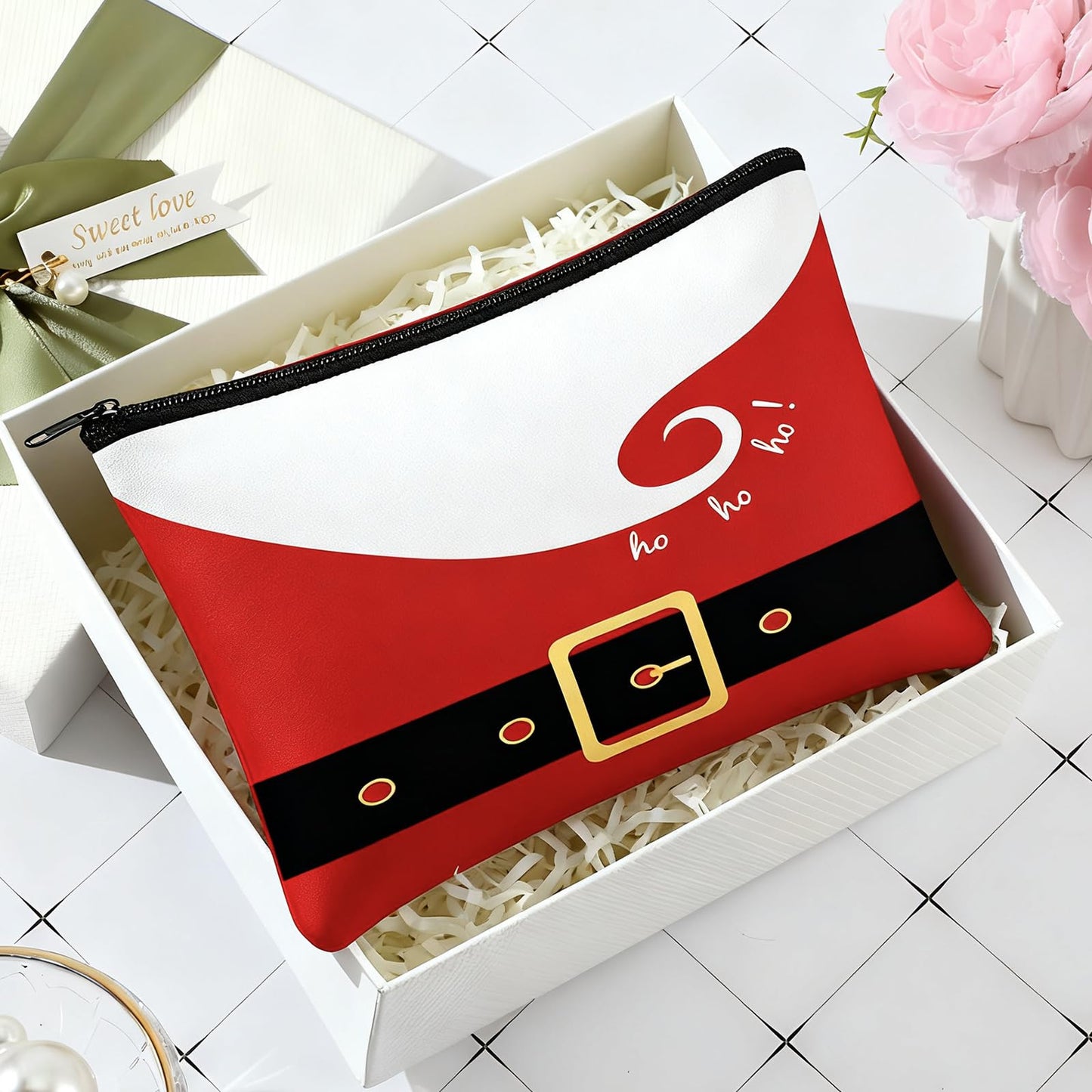 Shinylin 20 Pcs Christmas Makeup Bags Bulk for Women Christmas Cosmetic Bags Santa Claus Suit Print Cosmetic Pouch Travel Toiletry Organizer Holiday Gifts for Family Friends Xmas Party Accessories